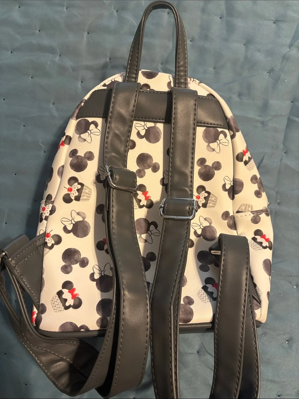 Loungefly White Minnie & Mickey Cupcake Mini Backpack with Black Flap